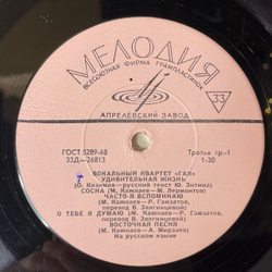 Винтажная виниловая пластинка LP Вокальный Квартет Гая, Удивительная Жизнь (СССР 1969)