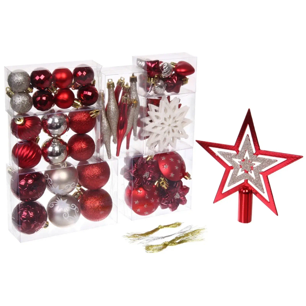 Набор ёлочных украшений «Сказочная зима» 45 предметов, Красный/Шампань