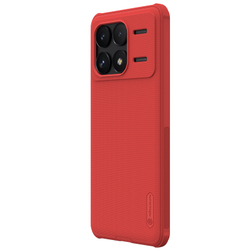 Усиленный двухкомпонентный чехол красного цвета от Nillkin для Xiaomi Poco F6 Pro, серия Super Frosted Shield Pro