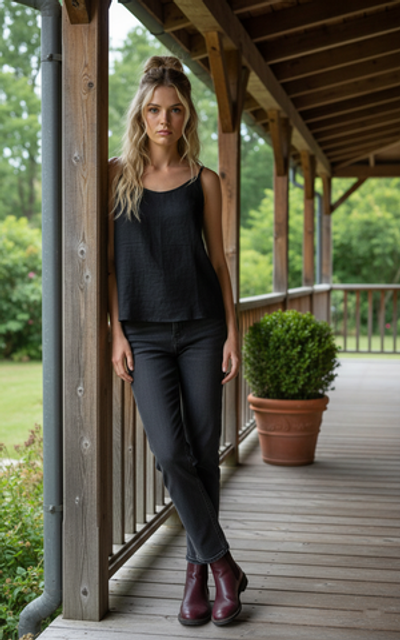 Удобный льняной топ-майка чёрного цвета