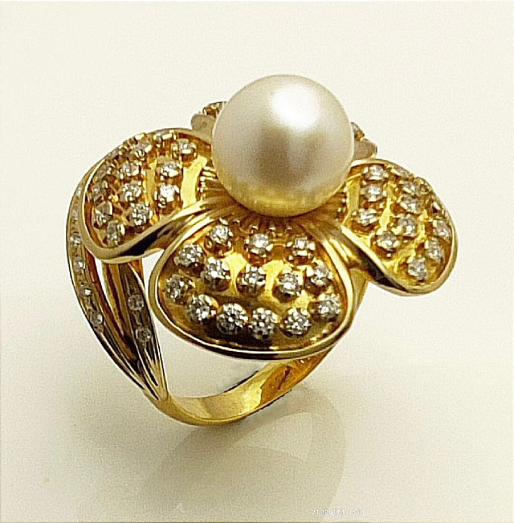 Кольцо Эстерелла золото 750, бриллианты, жемчуг