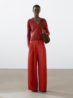 Massimo Dutti Кардиган из 100% льна с длинными рукавами, бургундский