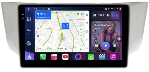 Магнитола для Toyota Harrier XU30 2003-2013, Lexus RX 2003-2009 (монохром, рамка вниз) - FarCar 3221M монитор 9.5" QLED на Android 14, TS18, CarPlay, 4G SIM-слот