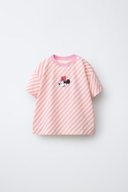 ZARA ФУТБОЛКА В ПОЛОСКУ С РЕЗИНОВОЙ НАШИВКОЙ MINNIE MOUSE © DISNEY, ПОЛОСКИ