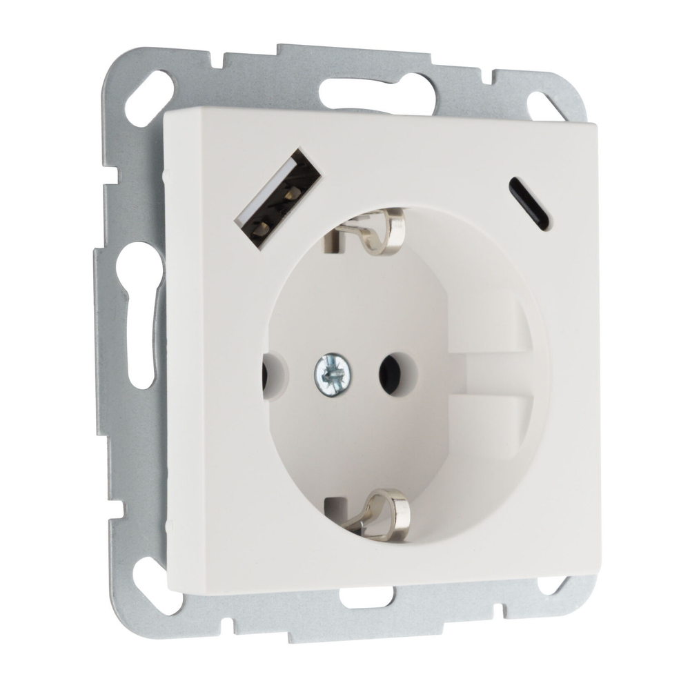 Розетка с з/к, 16А 250В, с зарядным устройством USB (A+C) 3,4 А , IUK-3-01.R/WWM , белая матовая LIREGUS RETRO