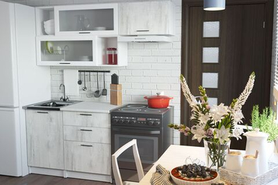 Кухонный гарнитур Алина экстра 1700 мм, каркас ЛДСП, фасад ЛДСП; Стекло, Белый/Пайн белый