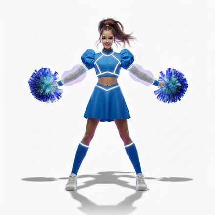 Костюм для чирлидинга синий с белым со светящимися вставками