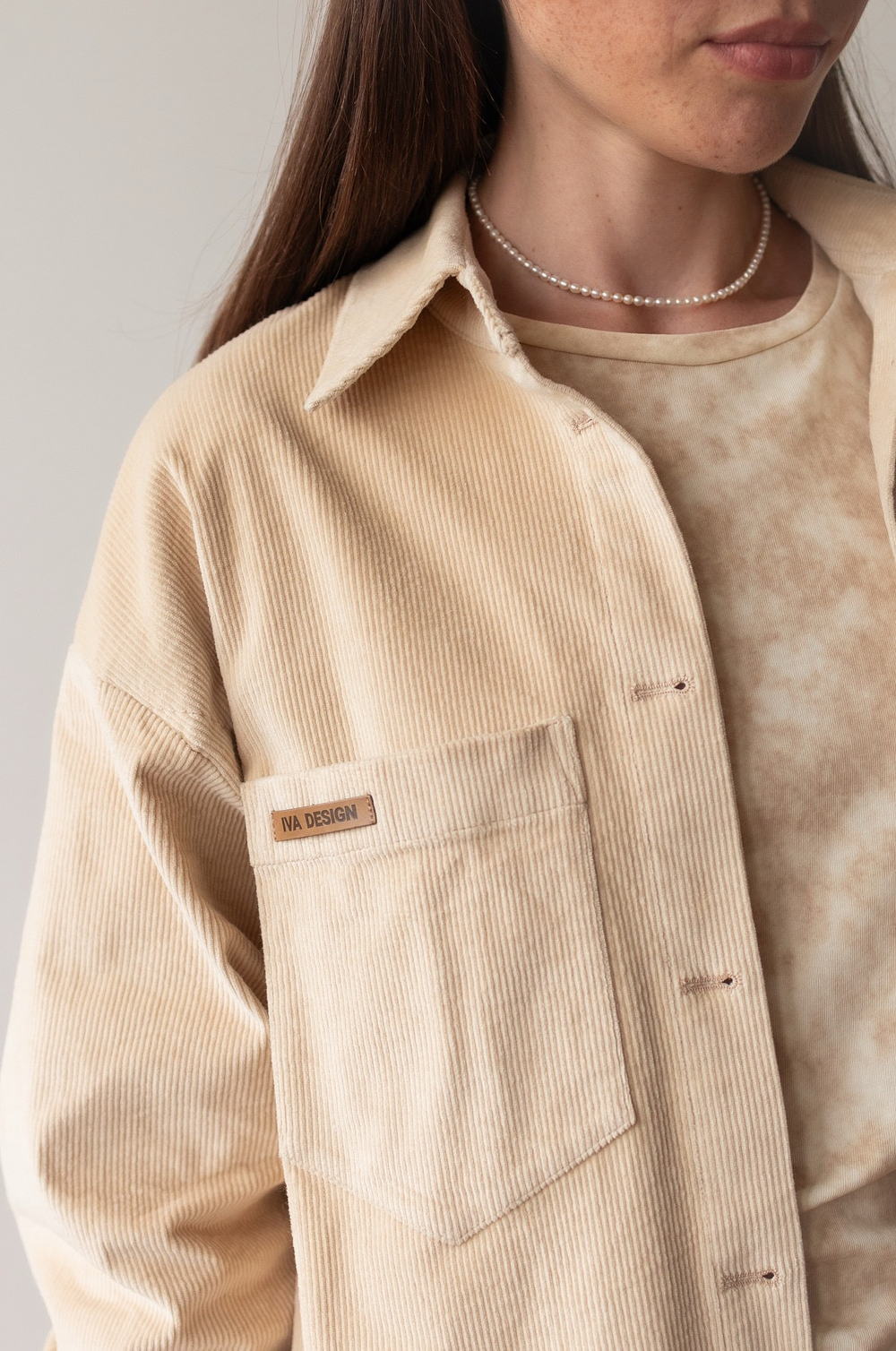 Рубашка из вельвета, Кремовый