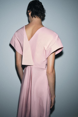 ZARA ПЛАТЬЕ ИЗ ПОПЛИНА СО СКЛАДКАМИ — ZW COLLECTION, РОЗОВЫЙ