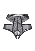 Эротические трусики с высокой посадкой и ажурными вырезами черные 50-52