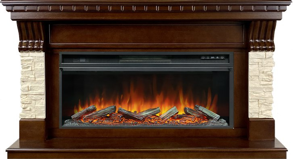 Каминокомплект Denver - Темный дуб / Бежевый (Ширина 1500 мм) с очагом Vision 42 LOG LED