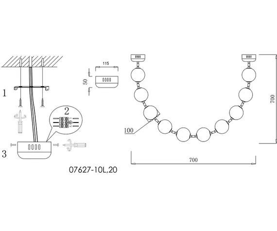 07627-10L,20(3000K) Подвес Мони бронза Led 60W