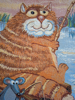 Декоративный гобеленовый чехол для интерьерной подушки Кот на рыбалке 47х47