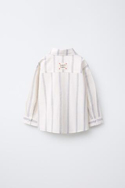 ZARA РУБАШКА В ПОЛОСКУ С НАШИВКОЙ, СИНИЙ/БЕЛЫЙ