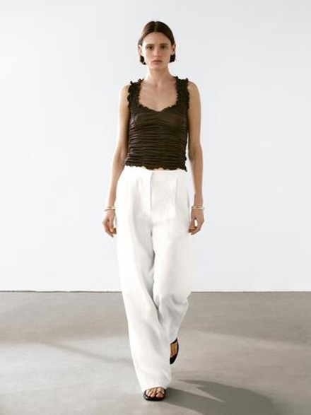 Massimo Dutti Топ из жатого хлопка, коричневый