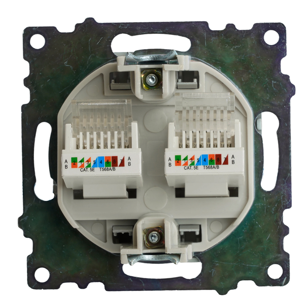 Розетка компьютерная 2-местная RJ-45 (механизм) STEKKER GLS00-7109-03 , серия Катрин, серебро 50005