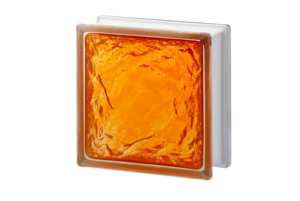 Стеклоблок Айс оранжевый Vitrablok 19,7x19,7x8