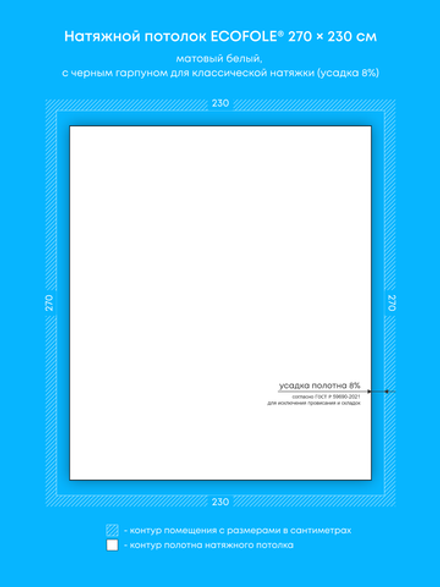 Матовый натяжной потолок 6.2 м2