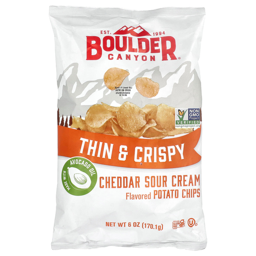 Boulder Canyon, тонкие и хрустящие картофельные чипсы, чеддер и сметана, 170,1 г (6 унций)