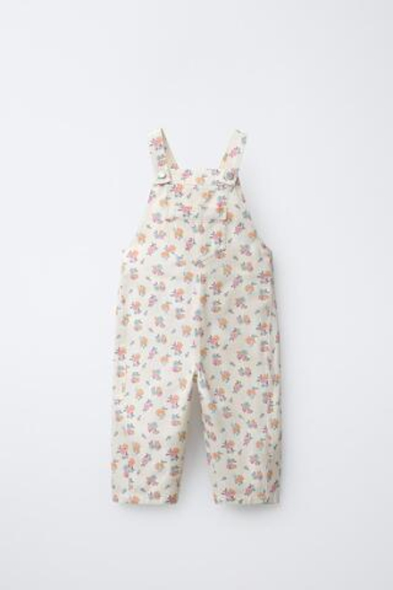 ZARA ДЛИННЫЙ КОМБИНЕЗОН С ЦВЕТОЧНЫМ ПРИНТОМ, ЭКРЮ