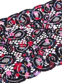 03-196 ОПТ Кружево эластичное 19 см, фламенко, черный/красный