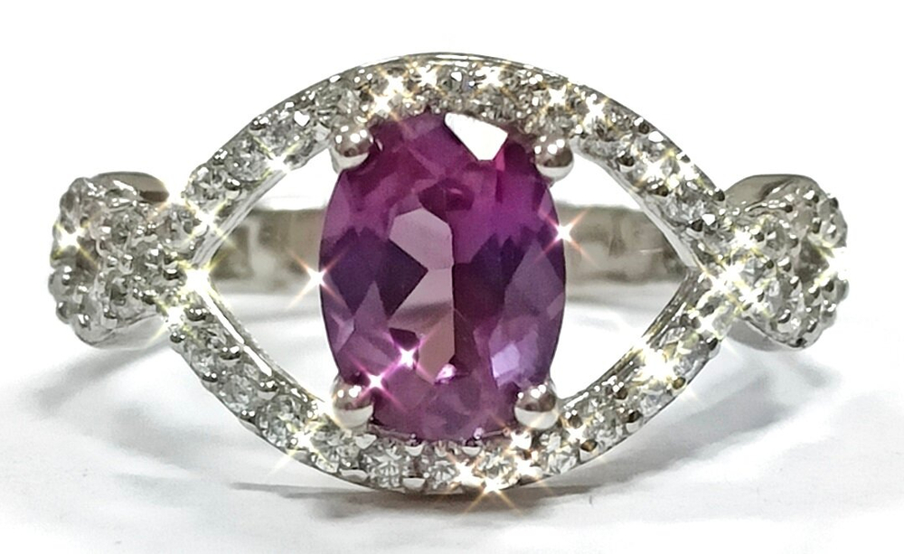 Ювелирное кольцо из серебра 925 пробы,вставка александрит,фианиты,размер 17.5