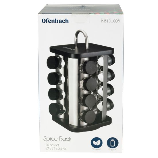 Набор ёмкостей для специй 16 шт. Ofenbach NB 101005 на квадратной подставке с ручкой