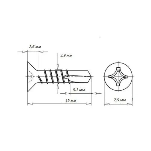 Саморез 3.9 x 19 мм 200 шт. 0.26 кг.