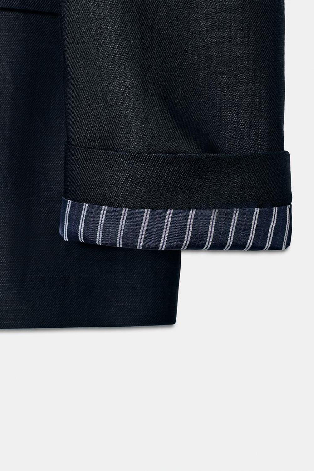 ZARA ДВУБОРТНЫЙ ЛЬНЯНОЙ БЛЕЙЗЕР СО СКАТАННЫМИ РУКАВАМИ, МОРСКОЙ СИНИЙ