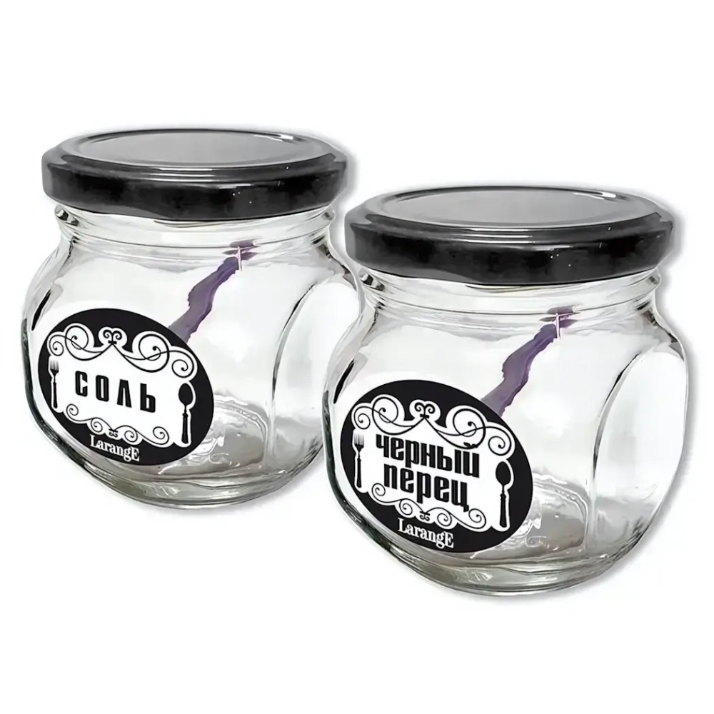 Набор стеклянных банок для продуктов 2шт, 200мл «Соль, перец»