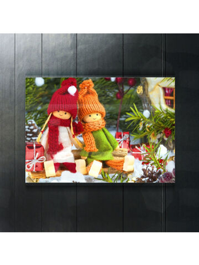 Картина на стекле, Подарок на Новый год, Картина на стену Рождественские куклы, 40х28см Декор для дома, подарок