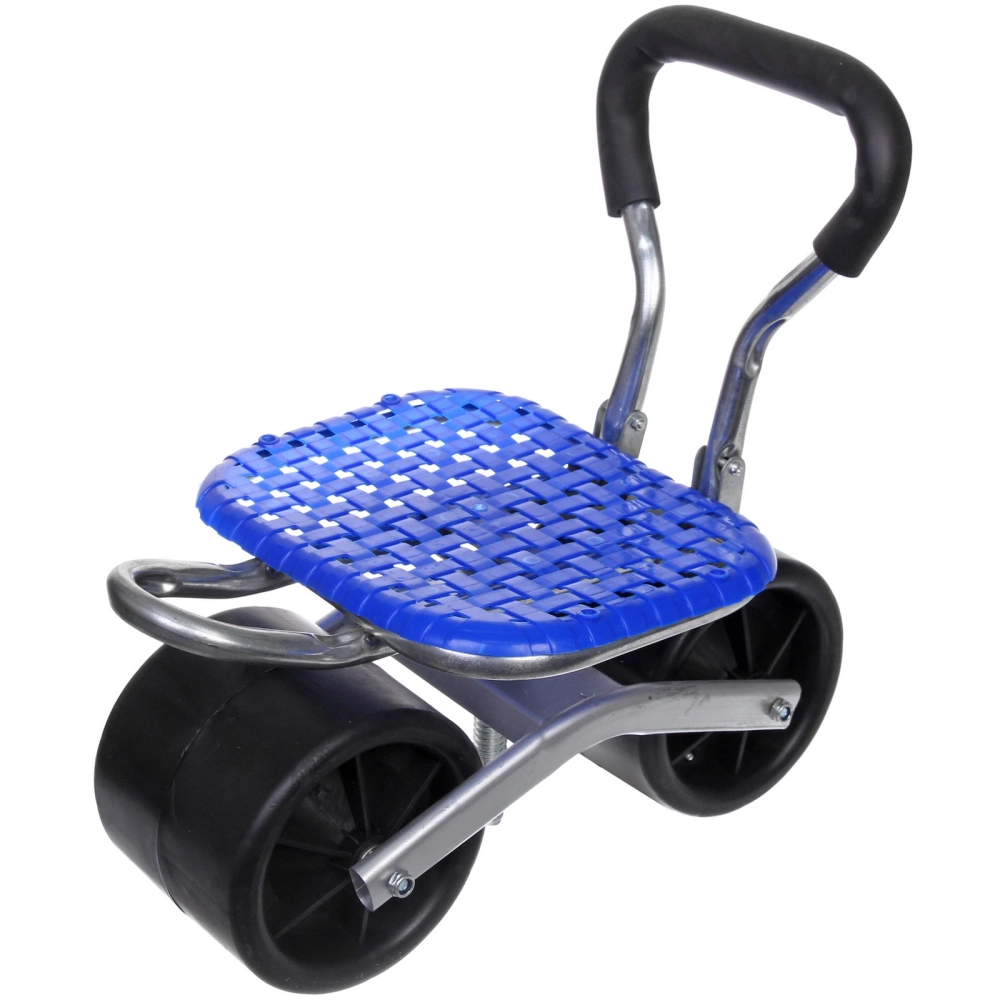 Стул садовый на колесах для прополки и работы в саду 35*47*14см с поворотным механизмом(360°) складная спинка, цвет синий