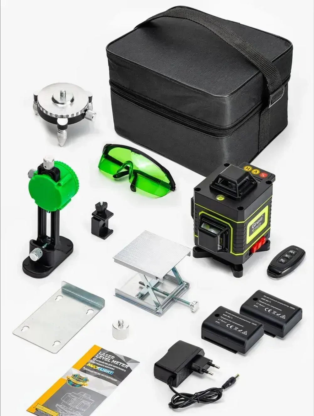 Лазерный уровень нивелир 4D, 16 линий, 2 аккумулятора, тренога 360 градусов