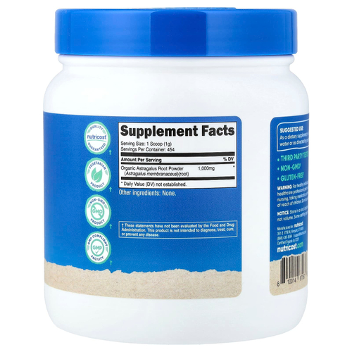 Nutricost, порошок из корня органического астрагала, без добавок, 454 г (16,2 унции)
