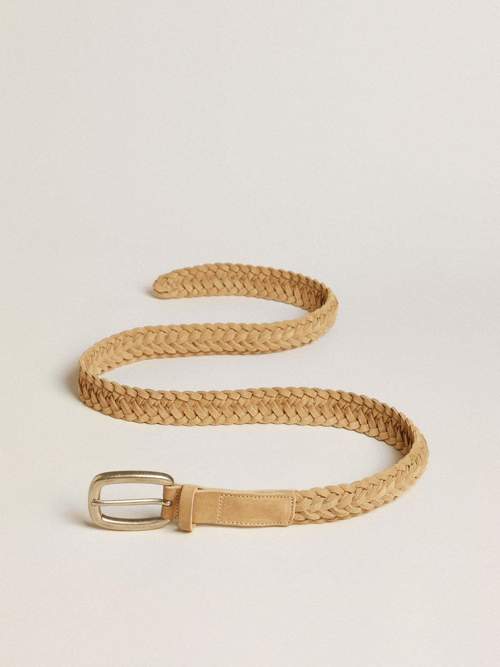 Sand colored woven leather belt