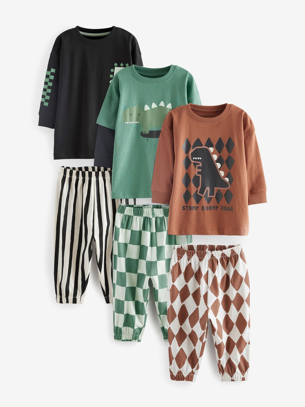 Лонгслив для мальчика Next B33-805, 3 шт., Зеленый, Черный, Кирпичный