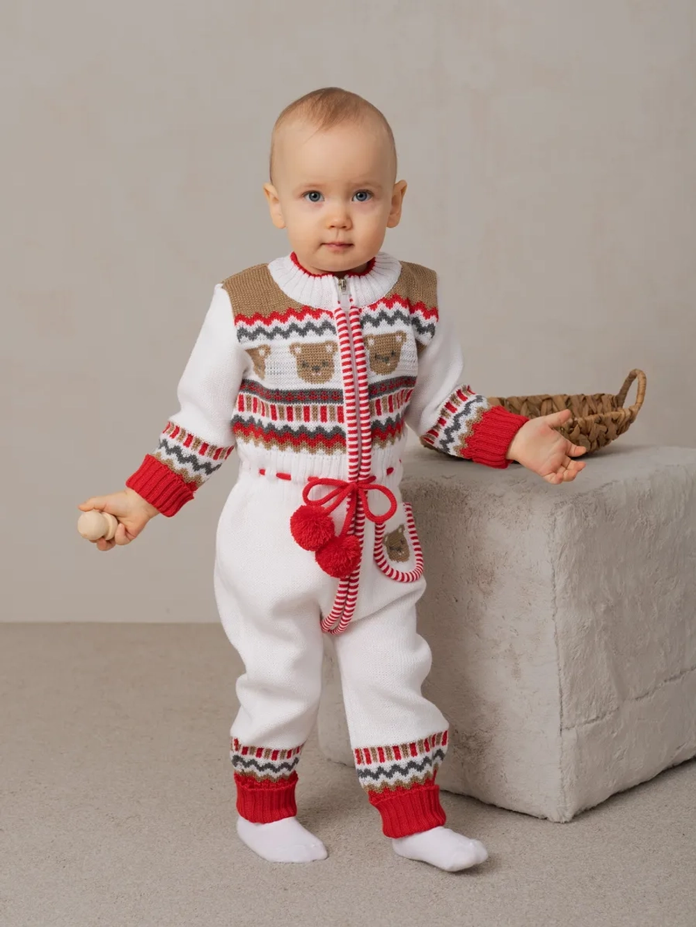 Вязаный комбинезон для новорожденных и малышей на молнии