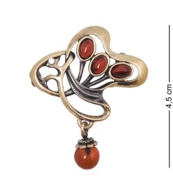 AM-4114 Брошь «Сюрреализм Павлин» (латунь, янтарь)