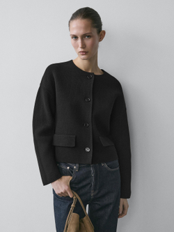 Massimo Dutti Вязаный кардиган из хлопка, черный