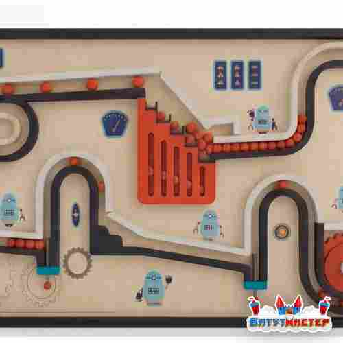 Детская интерактивная стена «Маршрут роботов», с шариковым лабиринтом