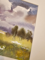 Картина акварельная авторская в паспарту 21х30 см на стену для интерьера "Летний пейзаж"
