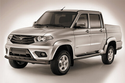 Защита переднего бампера (нержавейка) Uaz Pickup (2014-2023) d76 (черный)