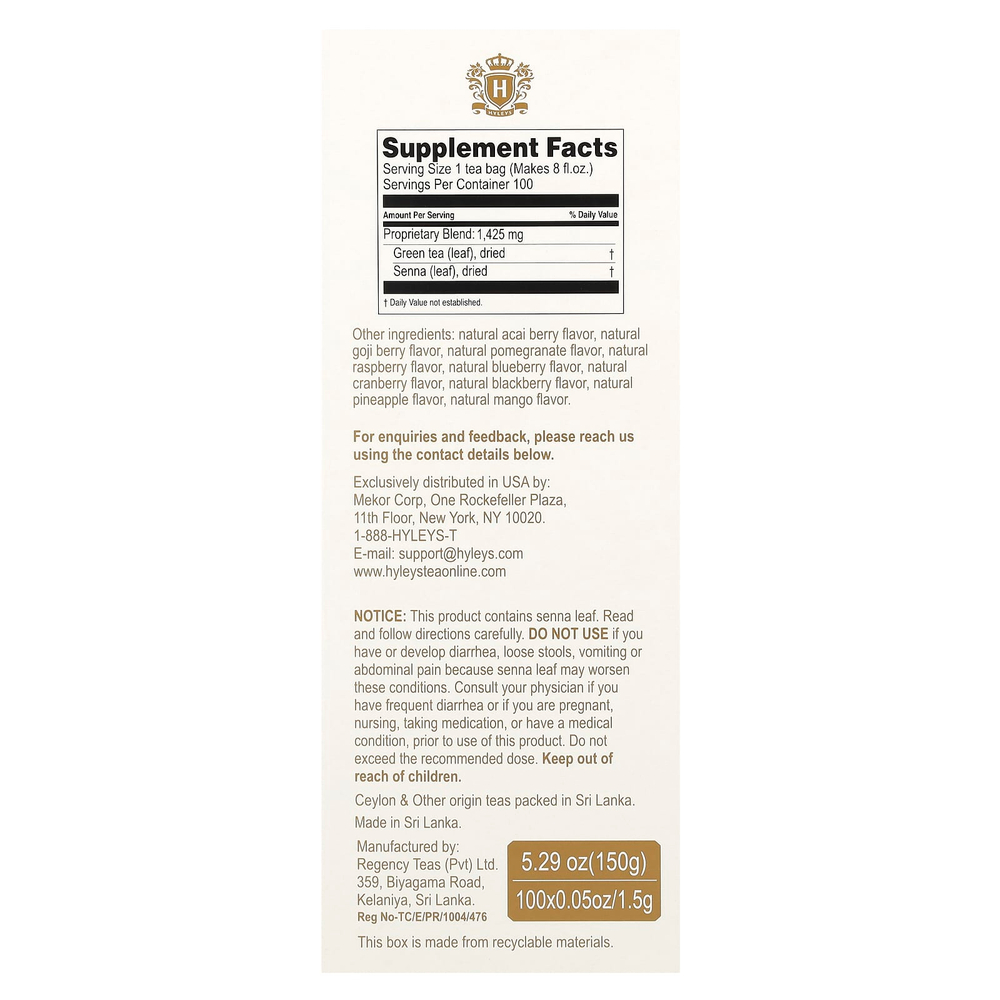 Hyleys Tea, Slim Tea, набор из 9 вкусов, чайные пакетики в 100 фольгированных пакетиках, 150 г (5,29 унции)