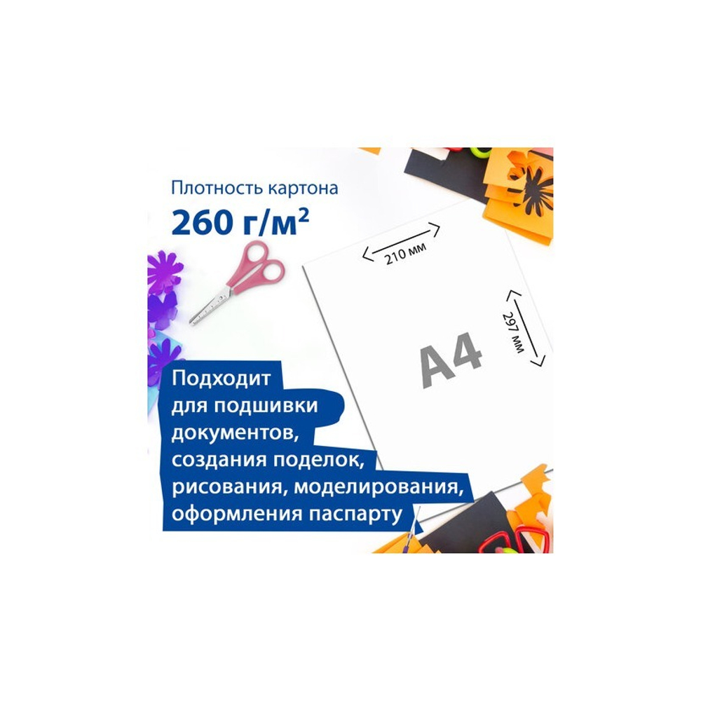 Картон для подшивки документов А4, немелованный, 100 листов, 260 г/м2, BRAUBERG 124877