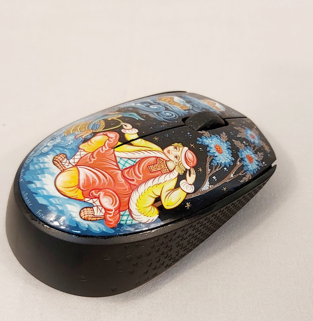 Мышь беспроводная, с ручной росписью Палех "По-щучьему веленью" N6