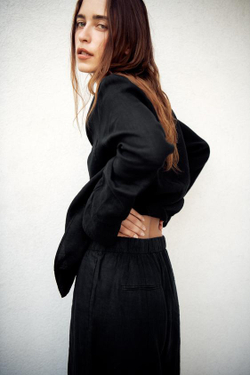 ZARA БРЮКИ BARREL ИЗ ЛЬНА — ZW COLLECTION, ЧЕРНЫЙ