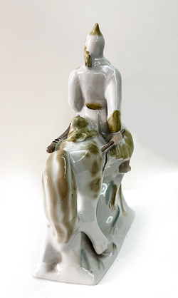 Красноармеец-буденовец на коне. 1970-е гг. Советский агитационный фарфор. ПЗХК