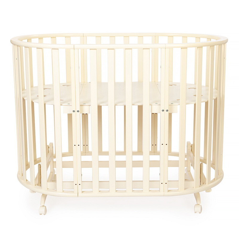 Кроватка-трансформер овальная Vikalex Лоди маятник на колёсах белый