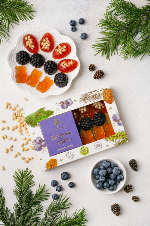 Мармелад "Настроение дарить" - без сахара /кедровый орех,черника,пихта/ 190г / ТМ Сибирский кедр