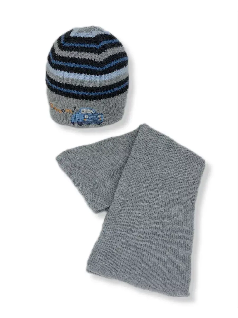 Детская шапка с шарфом для мальчика на весну и осень